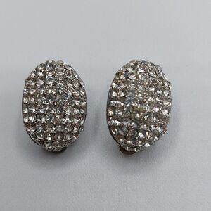 Sparkle Rhinestones Paved Dome Shaped Oval Clip On Earrings